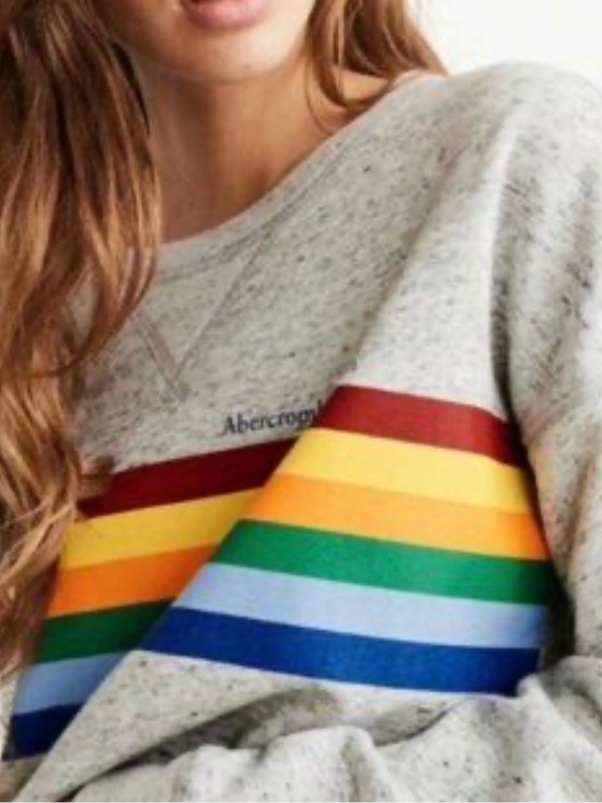 Abercrombie & Fitch Sweaters - Abercrombie & Fitch Gray Y2K Pride Sweatshirt Cropped Rainbow Stripes Sz XS